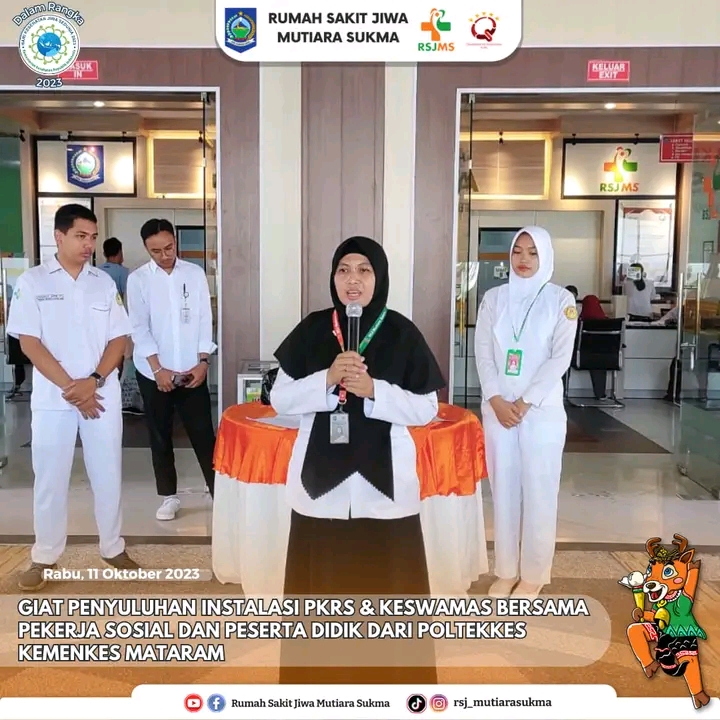 GIAT PENYULUHAN INSTALASI PKRS DAN KESWAMAS BERSAMA PEKERJA SOSIAL DAN PESERTA DIDIK DARI POLTEKKES KEMENKES MATARAM